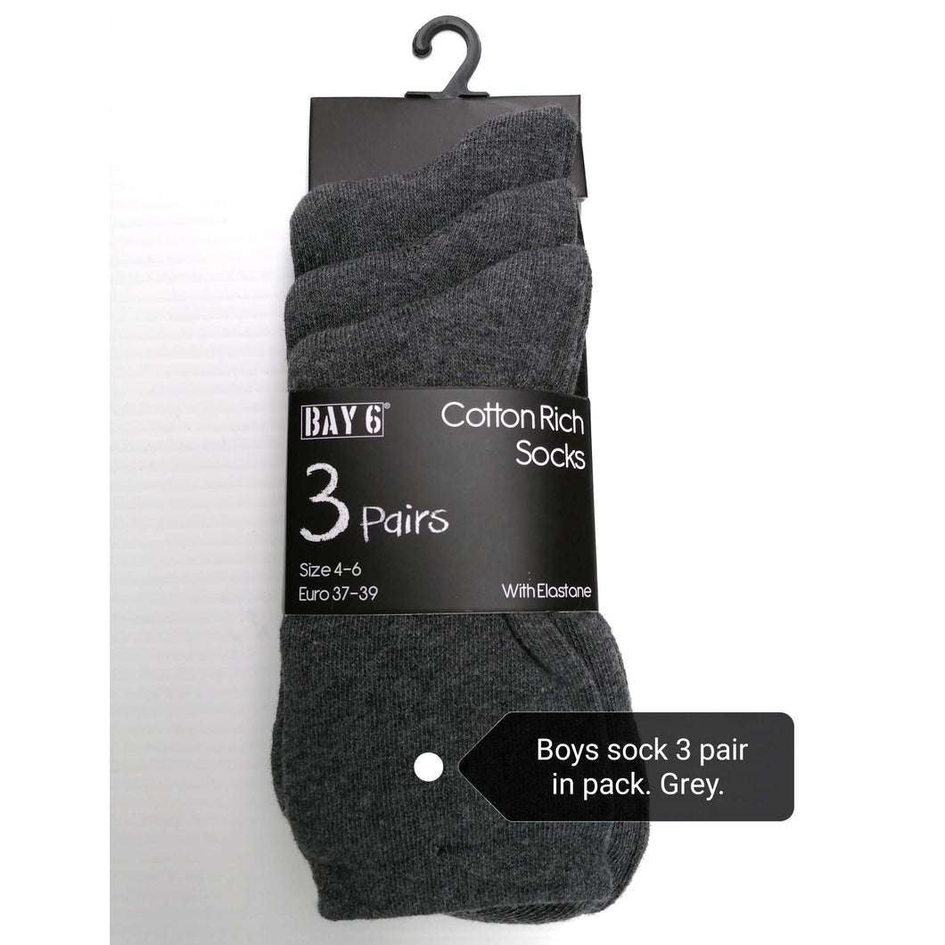 Boys Socks 3 Pair Pack - Grey