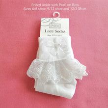 Load image into Gallery viewer, White Frilled Ankle Sock. Suitable for FIrst Holy Communion, Flower girl or fashion follower.
