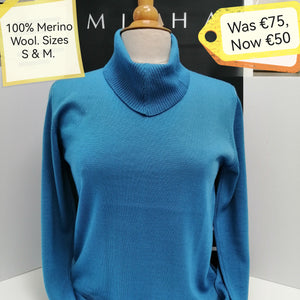 Ladies High Cowl Neck Merino wool jumper