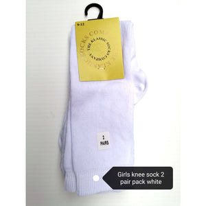 Girls Knee High Socks Twin Pack - White