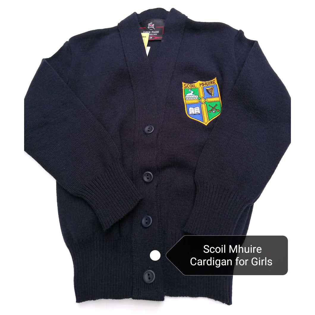Scoil Mhuire Carrick Crested Cardigan for Girls Navy Acrylic